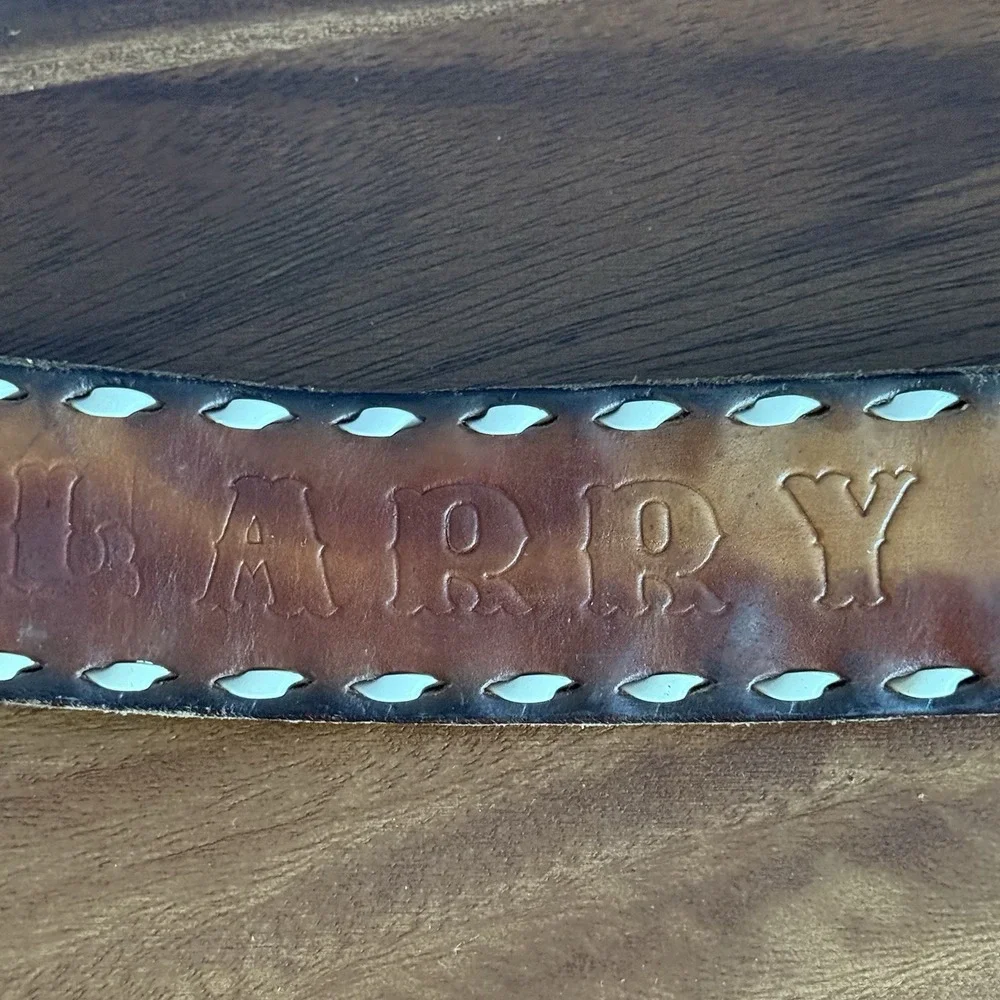 Vintage Handmade Tooled Leather Belt Larry Western Oak Leaf Acorn 45